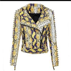 Studded Motorcycle Leather Spiked  Leather Coat biker Punk